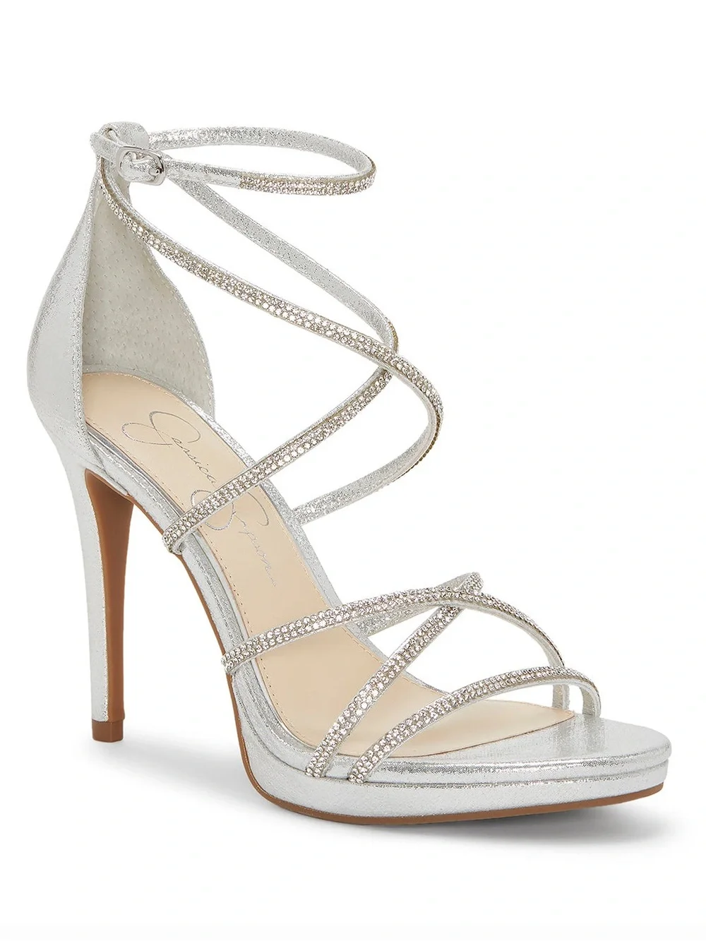 Jessica Simpson Women's Jaeya Strappy Rhinestone Heel Sandal Silver Platinum